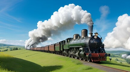 Fototapeta na wymiar Old steam locomotive train in the countryside