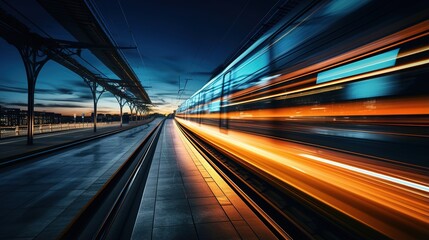 Fototapeta na wymiar Motion blur of train moving in the city at night