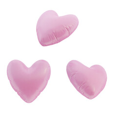 3D pink heart icon with 3 angle view, 3d render