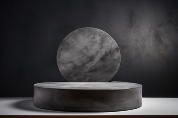 round grey podium close shot grey background studio with black olive
