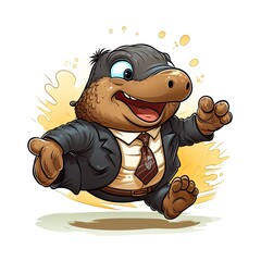 Business Hippo in cartoon style isolated on a white background