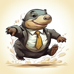 Business Hippo in cartoon style isolated on a white background