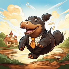 Business Hippo in cartoon style