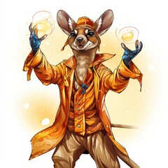 Spirited Kangaroo becomes a circus performer in cartoon style isolated on a white background
