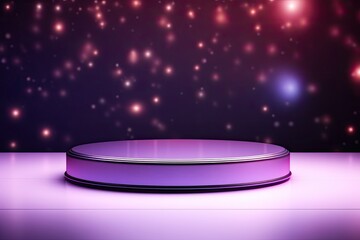 round purple podium close shot iridescent background studio with bean