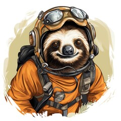 Adventurous Sloth goes on a global expedition in cartoon style isolated on a white background