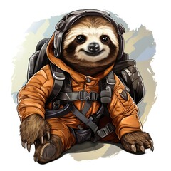 Adventurous Sloth goes on a global expedition in cartoon style isolated on a white background