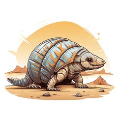 Cute Armadillo survives a desert adventure in cartoon style isolated on a white background