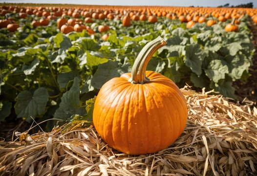 An image of a ripe pumpkin in a field
