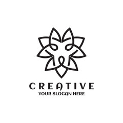 Ornamental baroque lion head face line art simple design illustration. Abstract ornamental pattern lion floral for decoration, tattoo ethnic