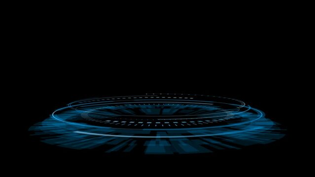 animation holographic circle hud spinning around with blue glow futuristic design transparent background. Format quick time alpha rgb, video codec animation.