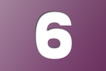 Dark purple confetti font number 6 isolated on transparent background.