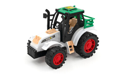 Toy tractor isolated on white background. 
