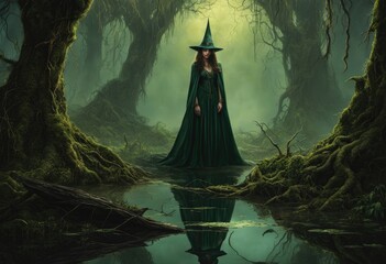 The witch's hut in the dark swamp, rumored to hold the answers to life's deepest mysteries - obrazy, fototapety, plakaty