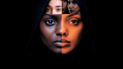 Portrait women, stop violence against Women,sexual abuse, human trafficking, Day for the Elimination of Violence Against Women concept - obrazy, fototapety, plakaty