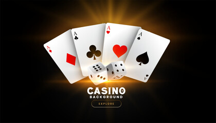 realistic casino dice banner with poker ace card design