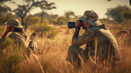 Wildlife safari observers - obrazy, fototapety, plakaty