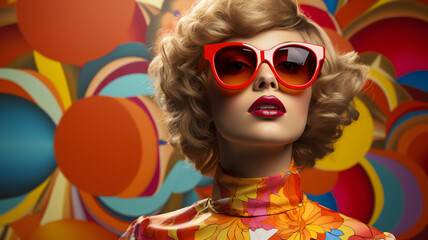 fashion woman colorful, the bold eclectic fashion styles of the Y2K era. dressed in the latest fashion trends of the time, including chunky shoes, low-rise pants, crop tops, and oversized sunglasses