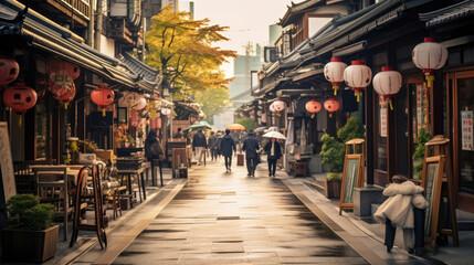 Bustling shopping district in kyoto, Local tourism concept in Japan. Generetive Ai