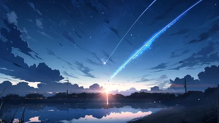 Foto op Canvas 夜空に綺麗な流れ星、beautiful shooting star(AI) © Rossi0917