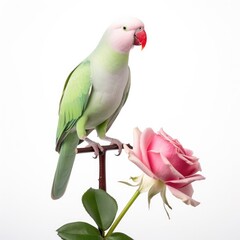 Rose-ringed parakeet bird isolated on white background.