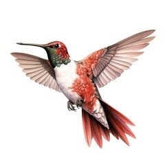 Ruby-throated hummingbird bird isolated on white background.