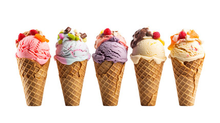 set of  ice cream waffle cone isolated on transparent background Remove png, Clipping Path