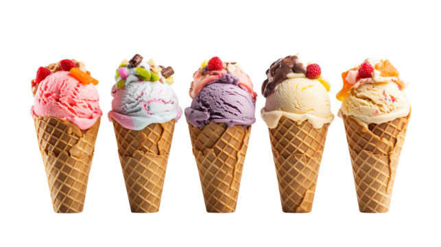 set of  ice cream waffle cone isolated on transparent background Remove png, Clipping Path