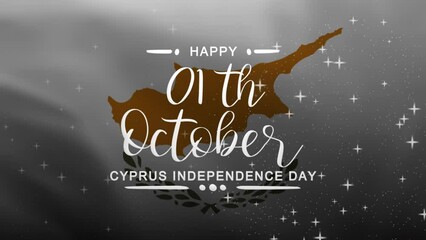 Independence Day Cyprus Lettering Text Animation with waving flag background. Celebrate Cyprus National Day on 01th October. Great for celebrating Cyprus Independence Day.