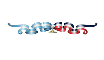 Argentine France flag ribbon, Fileteado Porteño style painting illustration