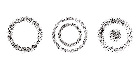 Collection of grunge circle brush vector illustrations. Black spots are circular. Vector paint brush strokes, ink splashes. Black watercolor splash, texture, frame