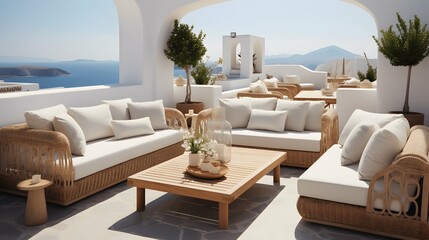 This Mykonos terrace offers a coastal retreat. Generated AI 