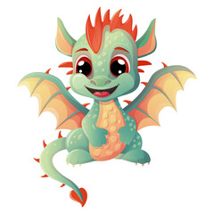 Vector illustration of a сute dragon in cartoon style. Chinese 2024 New Year symbol. Joyful design with little dragon character for sticker, stamp or patch.