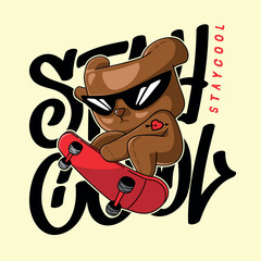 vector image of a little bear playing a skateboard © Andriandesain
