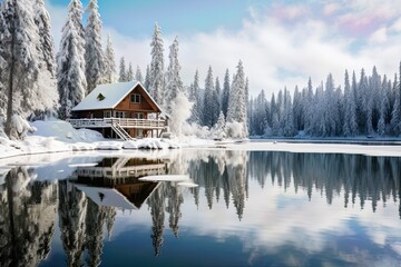 Obraz premium A Color Photo of a Winter Wonderland Glistening with Snow and Serenity