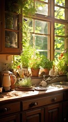 Morning Bliss in a Rustic Kitchen: A Farmhouse Retreat. Generative AI 10