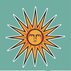 sun cartoon sticker vintage groovy characters and elements for poster of sticker design. Retro character, hippie 70s style, psychedelic vector illustration 