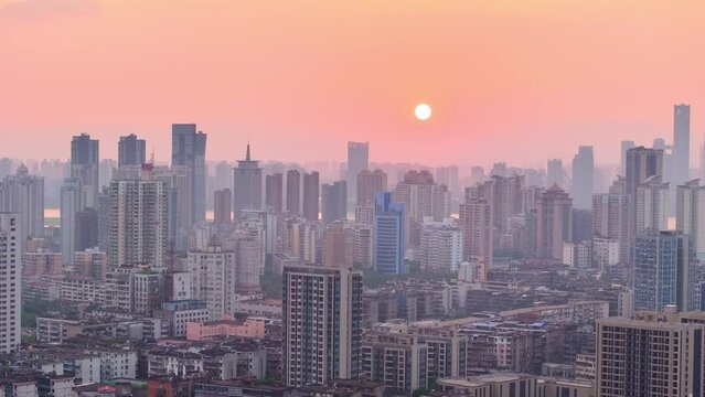 Aerial photography of city sunrise scenery