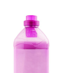 Pink laundry softener in plastic bottle