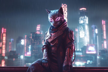 AI generated illustration of a cat wearing armor