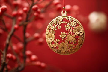 Chinese new year ornament on gold background,(It brings good luck and peace, aesthetic look