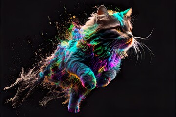 Pouncing Pursuit: The Multicolored Sprinting Cat