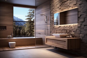 modern bathroom with stone and wooden elements