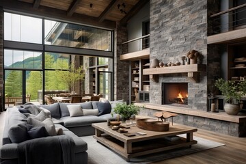 Fototapeta na wymiar modern rustic living room 