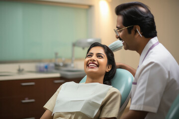 Obraz premium Dentist examining female patient teeth at hospital