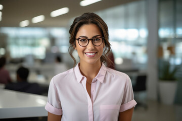 Fototapeta premium successful female corporate employee standing at office.