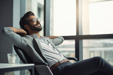 Indian businessman relaxing on chair at office