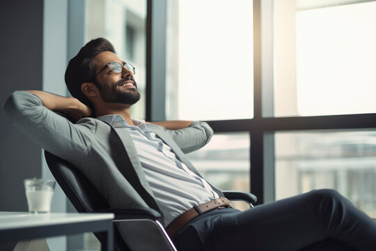 Indian businessman relaxing on chair at office