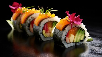 an intricate vegetable sushi roll, a work of culinary artistry and precision