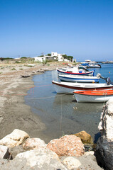 Small fishing boats by seaside in Skyros island ,Greece.
